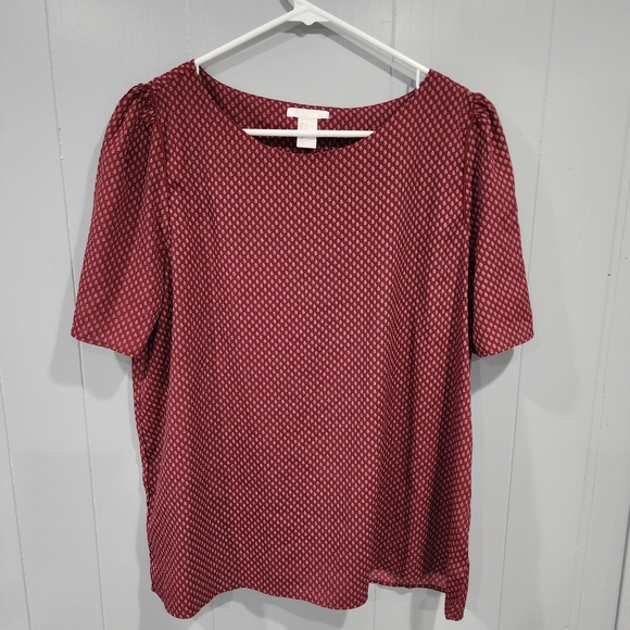 EUC H&M Dark red blouse with leaf print design Size 14 - Picture 7 of 8